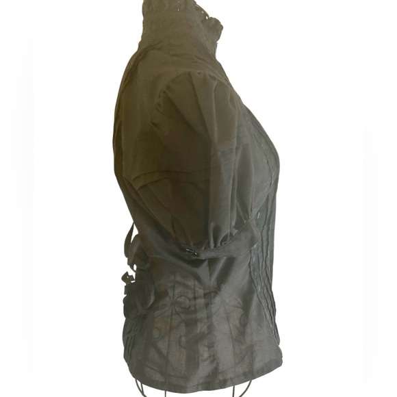 Gothic Victorian Black High-Collar Corset Lace-up Blouse - Picture 6 of 8